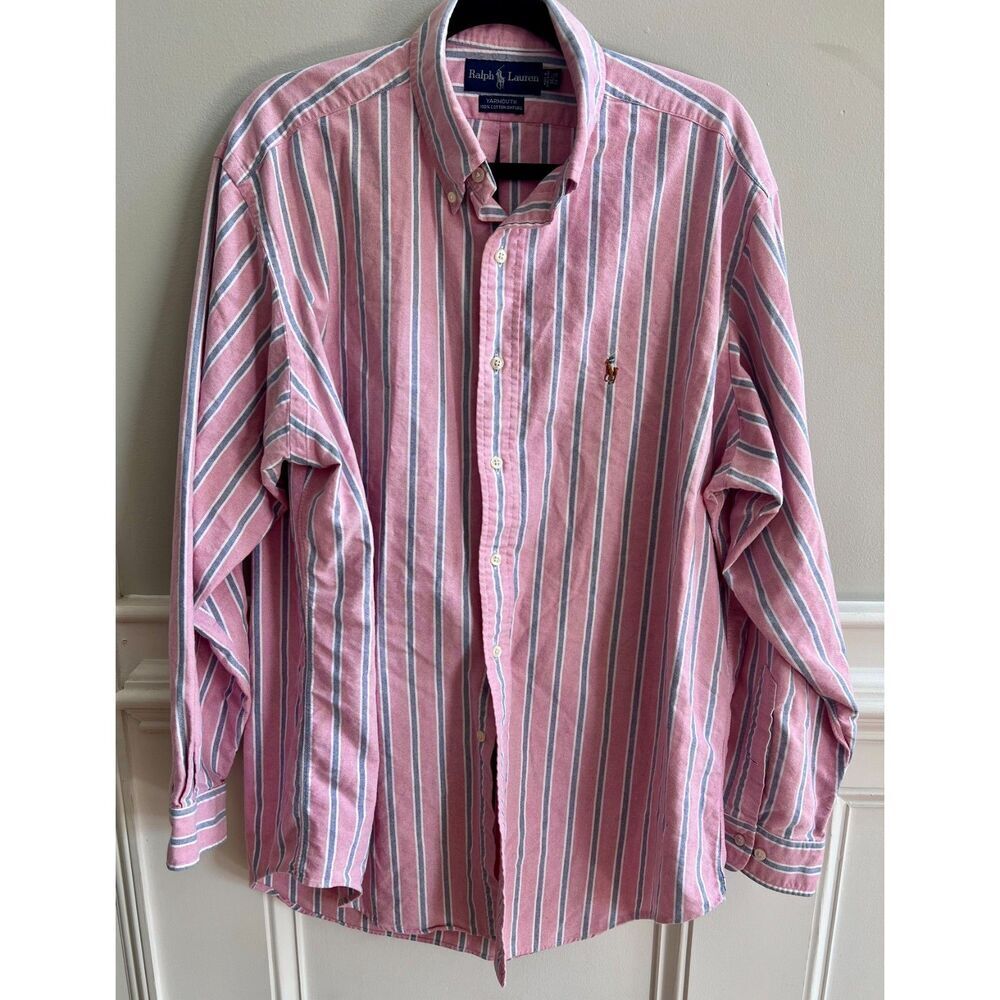Men’s Ralph Lauren Pink and Chambray Blue Stripe Oxford Shirt